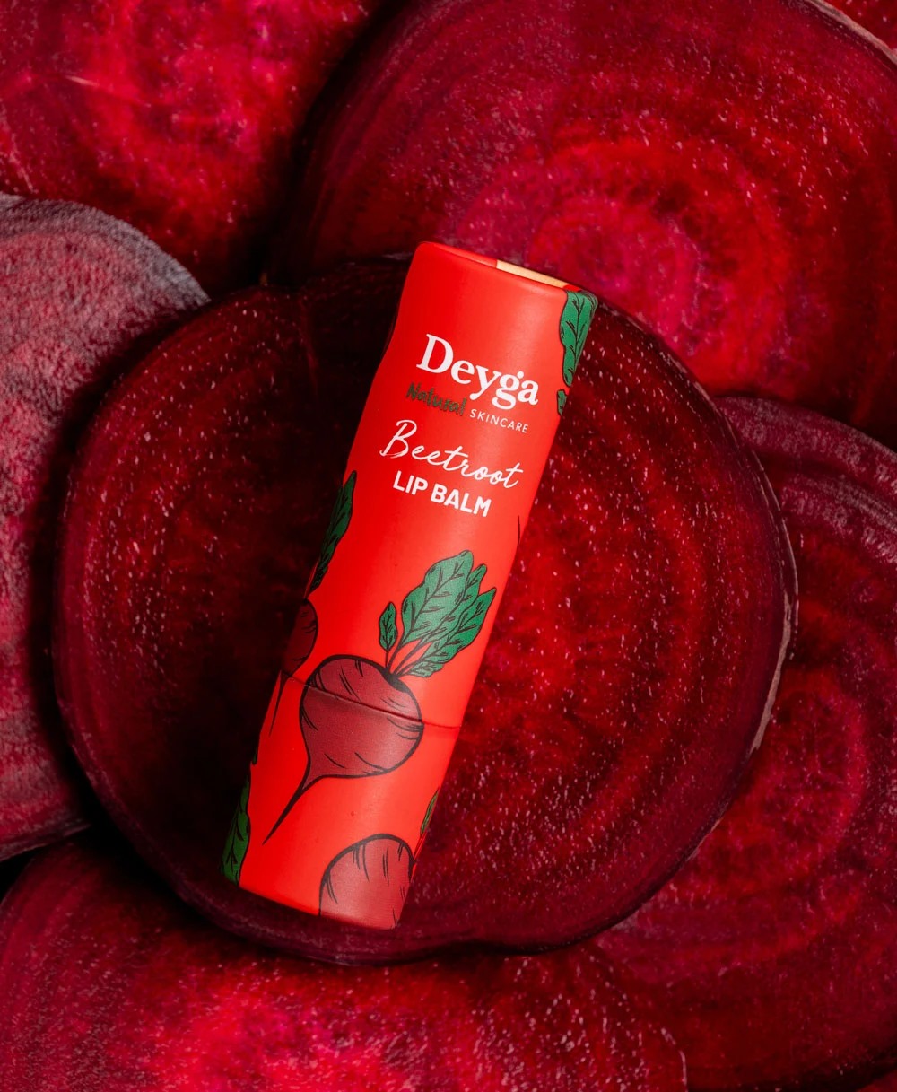 Deyga beetroot lip balm on sliced beetroot