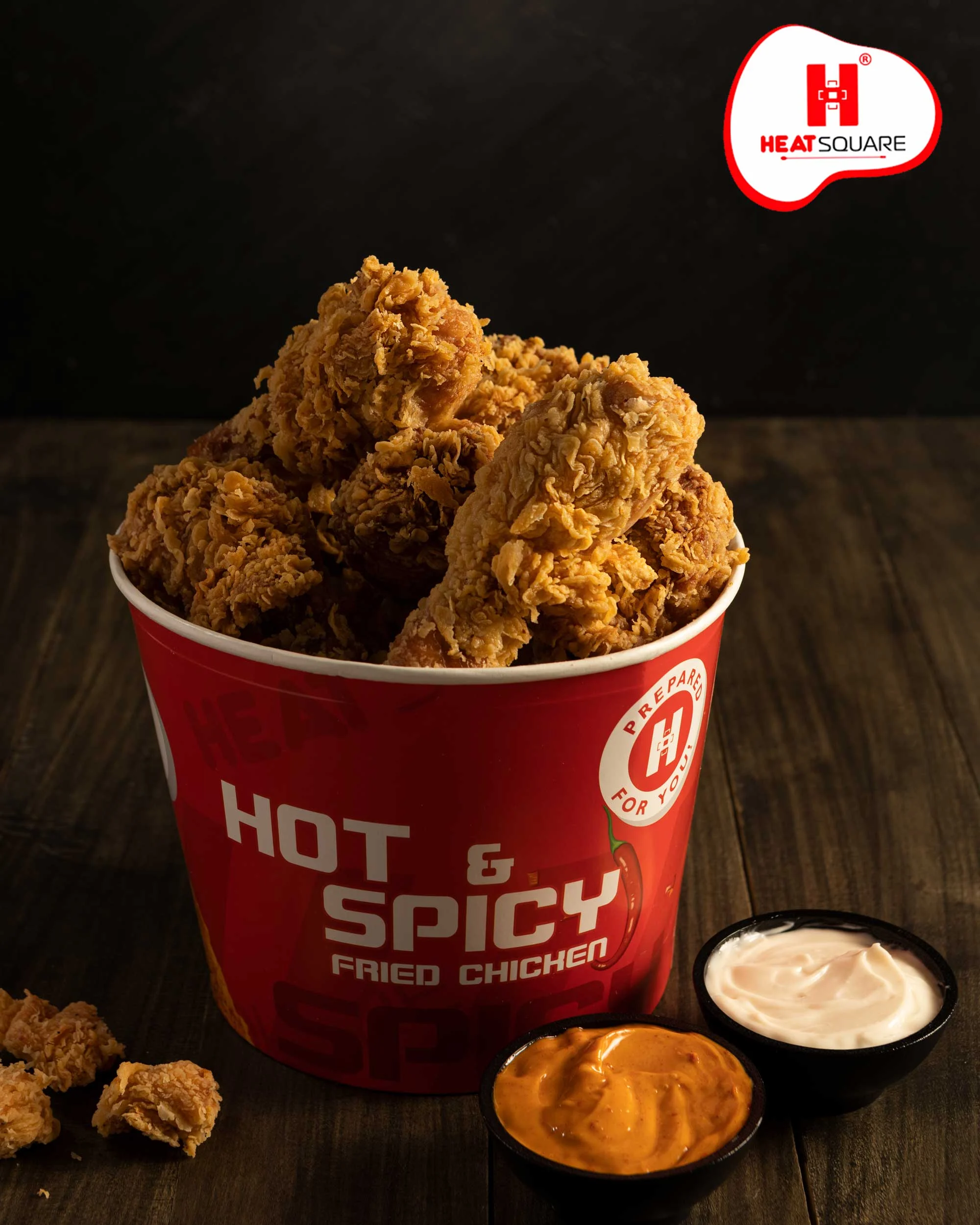 Hot and spicy fried chicken bucket