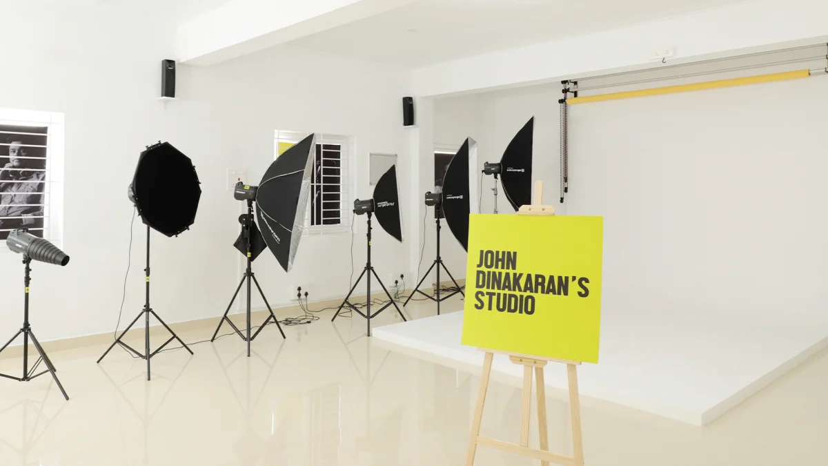 John Dinakaran's studio with lighting set up
